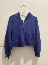 lululemon Scuba Half Zip Hoodie Blue Fleece Pullover Logo Pockets XS/S