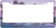 Palm Tree License Plate Frame Tropical Seashore Night Silhouettes Moonlight