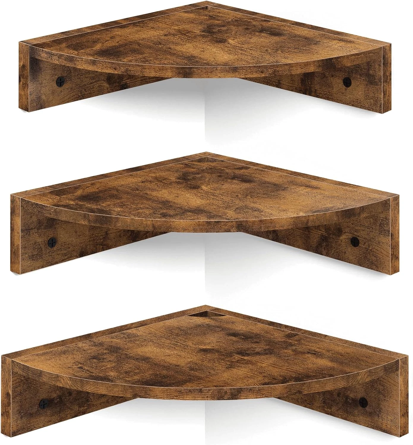 3 Tier Corner Wall Shelves Set Floating Wood Storage With Cord Hole Rustic
