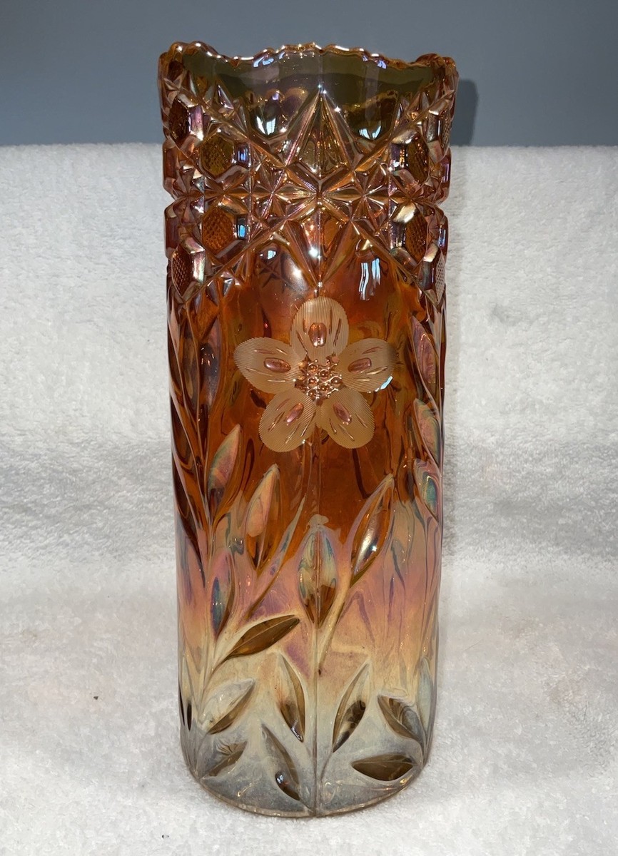 Carnival Glass Marigold Iridescent Vase Flowers 10