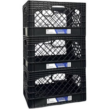 Gorilla Crate 24QT Milk Crate Black Heavy Duty Plastic Storage Box Set of 3