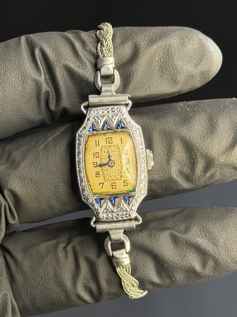 1930 Ladies Art Deco Sapphire Bulova Watch ~Miss Liberty ~ 14kt Gf