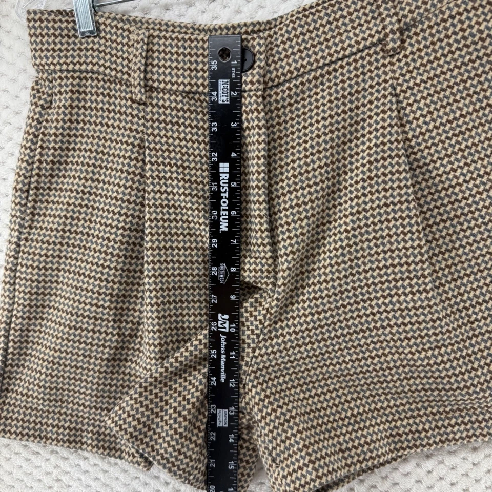 Pantalones Cortos &merci Pata de Gallo Plisados Cintura Alta Mujer L Marrón Beige Chic Foto 3 de 4