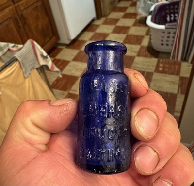 Bromo Seltzer Emerson Drug Co Baltimore MD Cobalt Blue Bottle #6 On Base Small