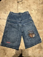 VINTAGE 90’s JNCO Jean Shorts Jorts Bulldog Sailor Crossbones Skater Size 28