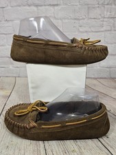 Minnetonka Brown Slip On Suede Moccasin Slippers Shoes Womens Sz 7 Faux Fur