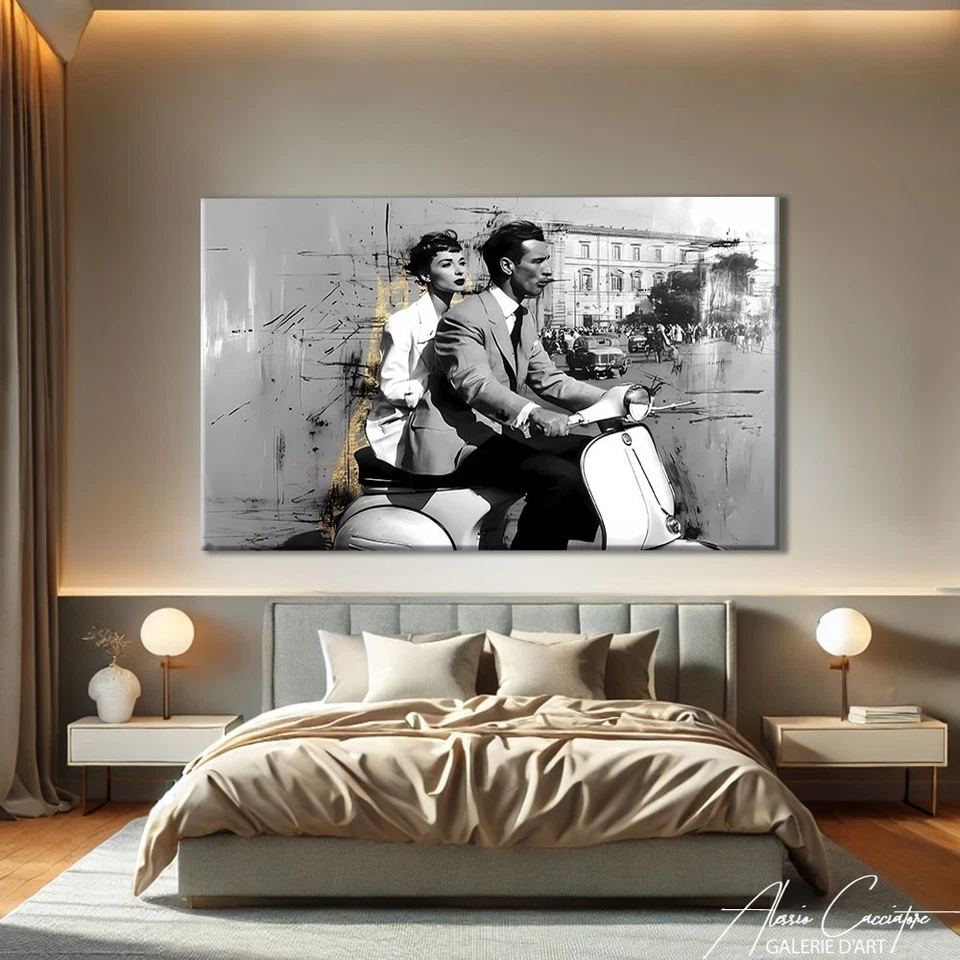 Retro Romance Wall Art Canvas Vespa Couple Print Framed Vintage Italian Art - Image 3 of 4