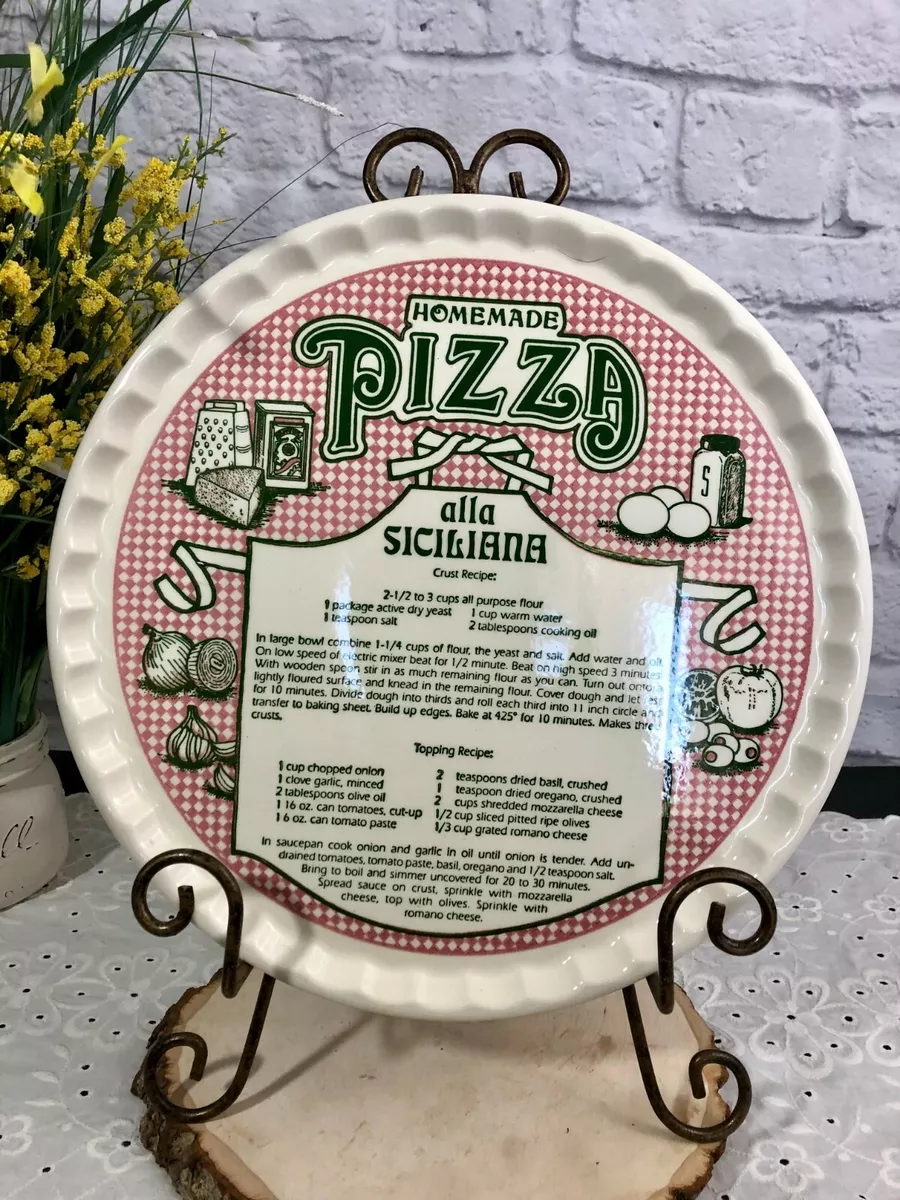 Vintage Homemade Pizza Alla Siciliana Recipe Plate Large Red White Pizza  Plate