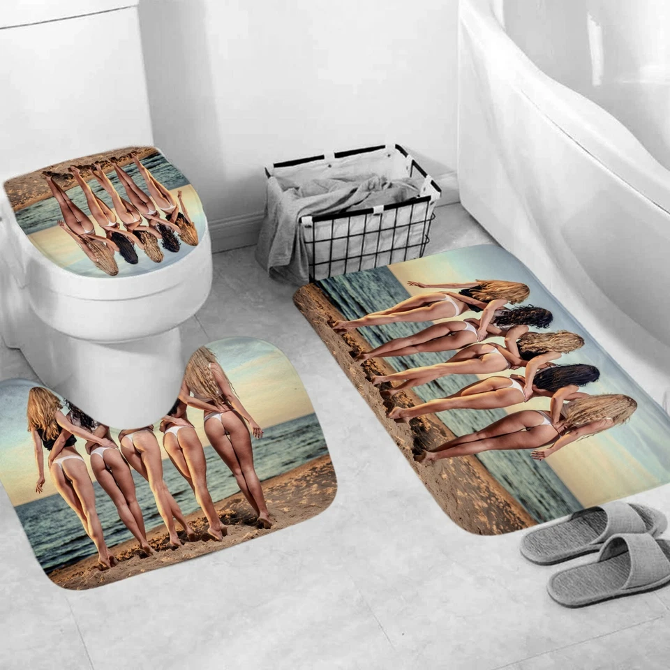 Sexy Woman Shower Curtain Bathroom Rug Set Bath Mat Non-Slip Toilet Lid Cover.* - Image 4 of 4