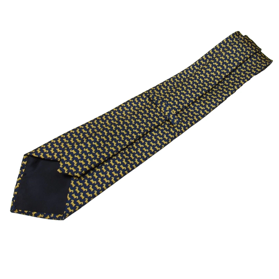 Corbata de seda para hombre Marks & Spencer estampado British Terrier hecha en el Reino Unido azul marino y dorado Foto 4 de 4