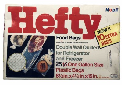 Vintage Hefty Food Bags Prop One Gallon Mobil Quilted Freezer Bag 70s Ephemera