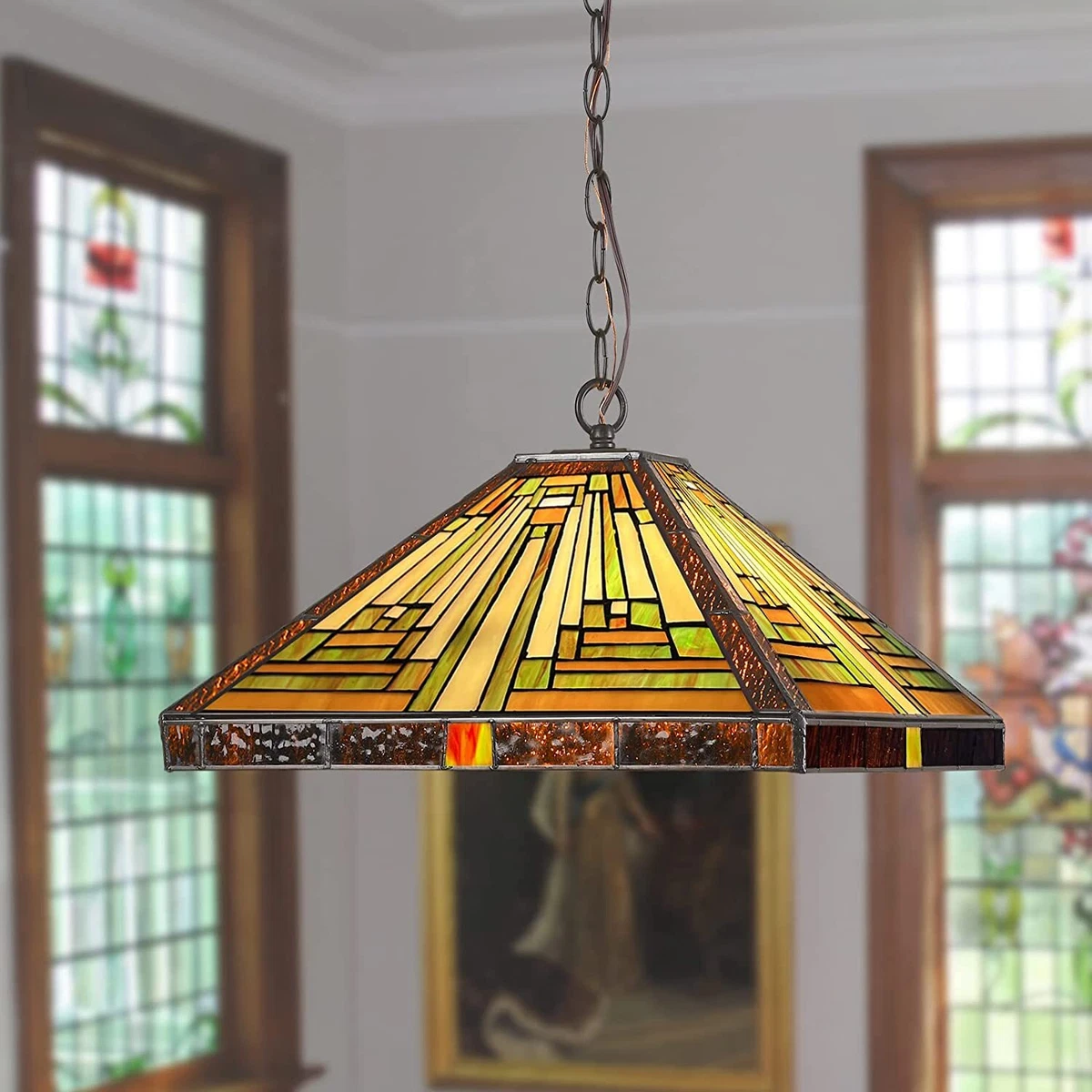 Tiffany Pendant Lights 2 Light Large 16 Wide Stained Glass