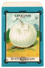 VINTAGE CARD SEED PACKET FLOWERS C1915 BURT ONION WHITE VEGETABLES FOLK ART