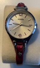 Fossil Stainless Steel Red Leather Watch Needs new battery
