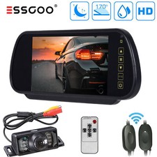 ESSGOO 7 Zoll Rückspiegel Monitor Mit Funk Kabellos Rückfahrkamera Nummernschild