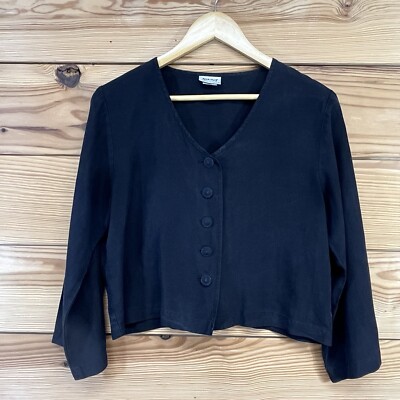 Habitat Shirt Small Black Cropped Linen Tencel Blend Lagenlook Classic B182