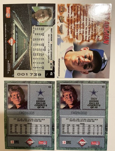 Troy Aikman 4 Card Lot 1994 Collector's Edge 1st Day Gold 93 1st Edition Pacific - Picture 2 of 2