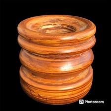 Vtg Turned Wood Large Pillar Candle Holder Japan Country Farmhouse Minimalist