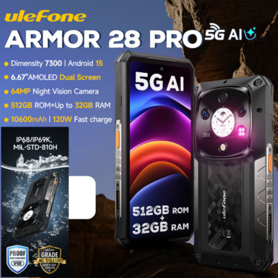 Ulefone Armor 28 PRO Rugged AI Phone Android 14 Mobile Dual Screen 512G Unlocked
