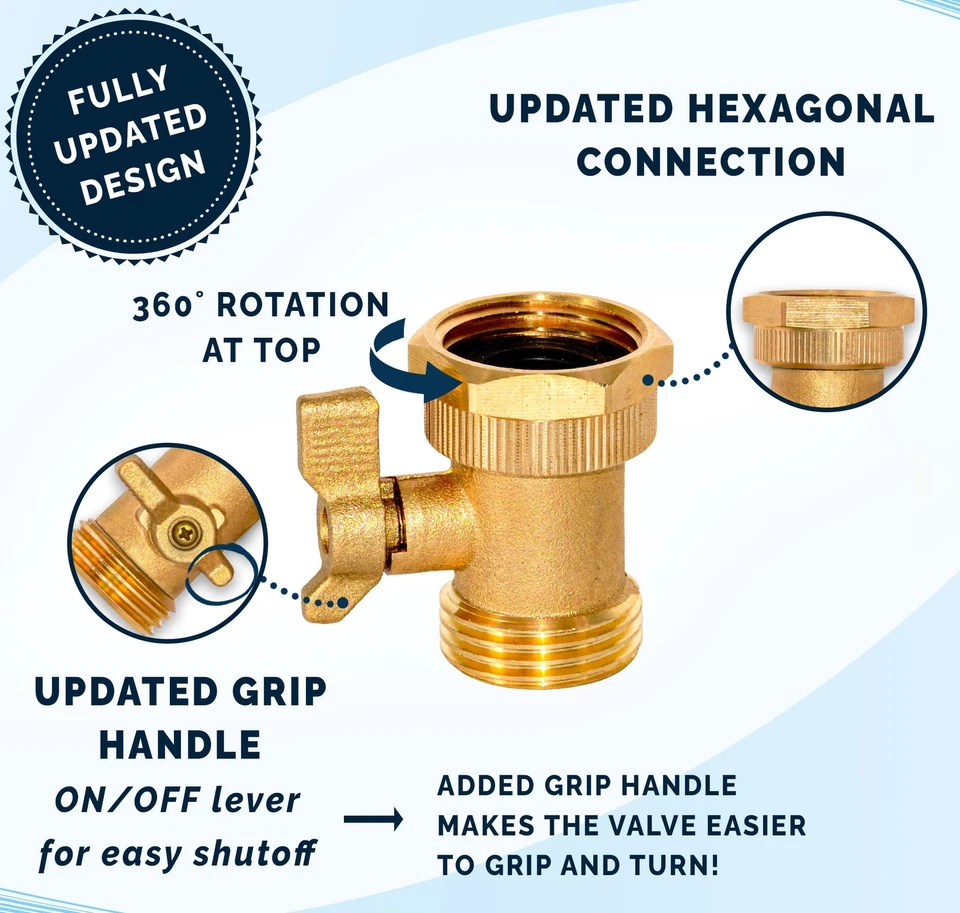 Válvula de cierre conector de manguera de jardín de latón resistente Morvat, paquete de 2 Foto 3 de 4