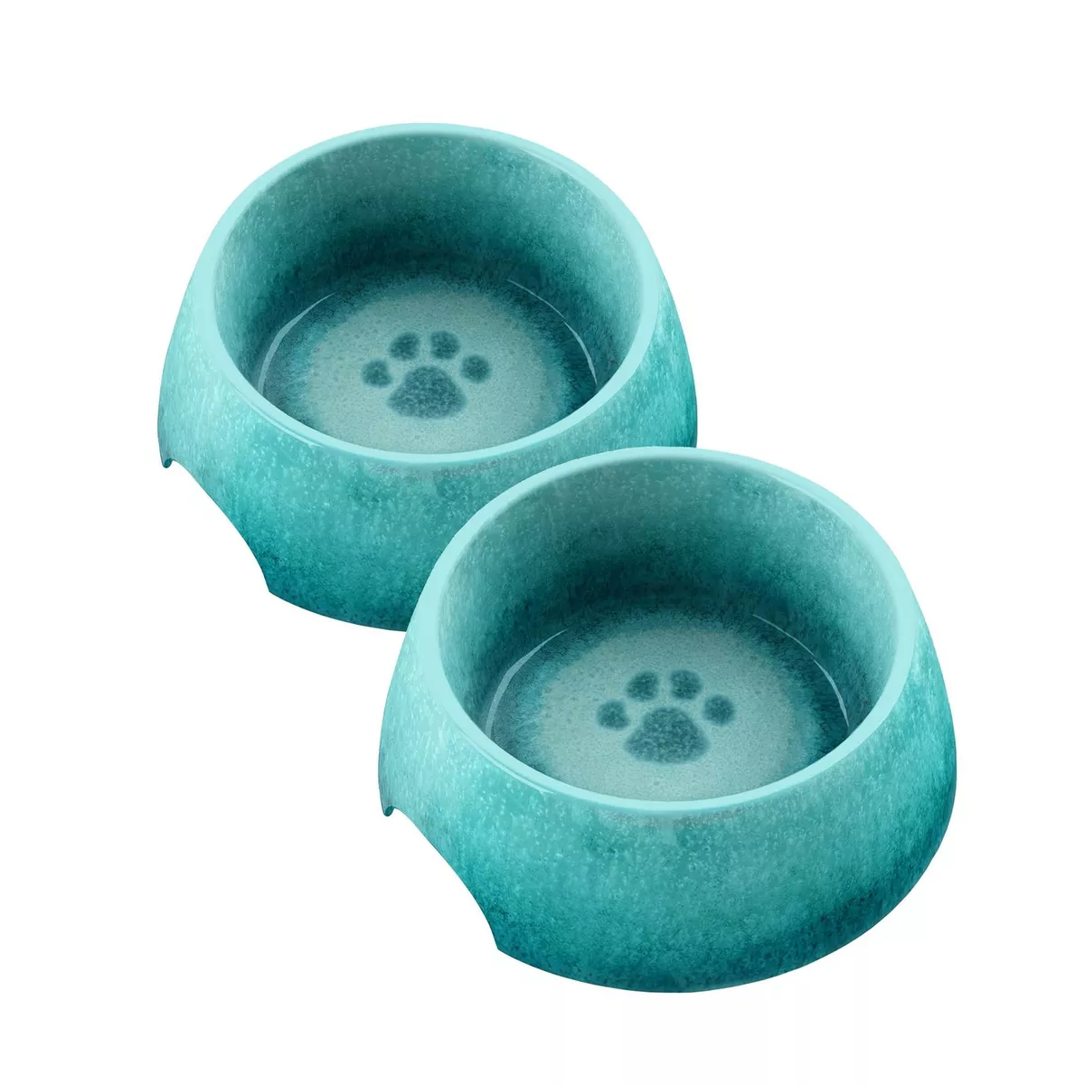 Plastic dog bowls top with paw prints