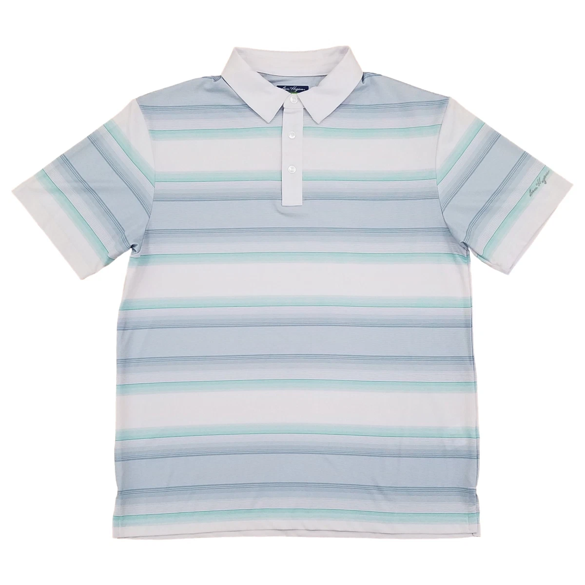 Ben Hogan Mens Blue White Stripe Print Short Sleeve Performance Polo Shirt