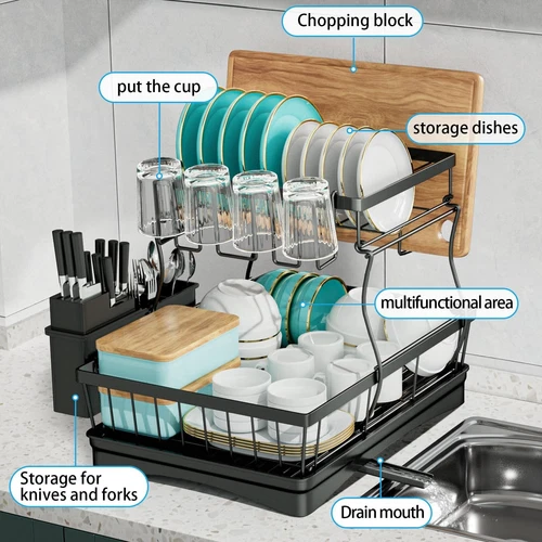 Kitchen Dish Cup Drying Rack Utensil Drainer Dryer Tray Cutlery Holder Organizer - Picture 1 of 12