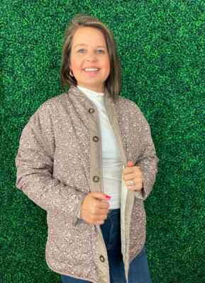 Keren Hart By Jacket in Multi Floral Printed Quilted Buttondown Reversible S NEW