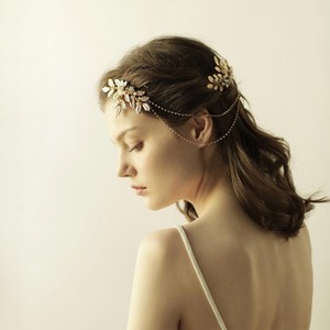 Vintage Gold Rhinestone Leaves Hair Combs Head Chain Wedding