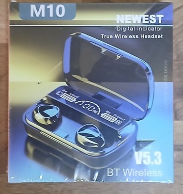 Earbuds- BT Wireless M10- V5.3- device can charge phones-USB Cord included-