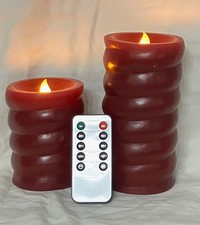 Home Reflections Set of 2 Flameless Lit Swirl Wax Candles Plum w/ Remote  Timer