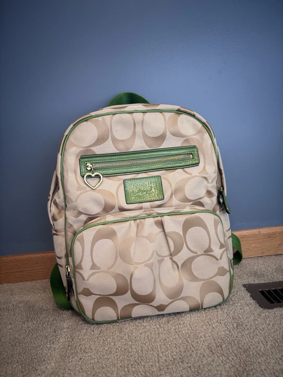 Coach Designer Beige Signature Monogram Jacquard Green Backpack Poppy Y2k Coach signature poppy backpack - Gem main image 2
