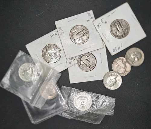 Lot of (10) Mixed Standing Liberty & Washington 90% Silver Quarters | AVG CIRC