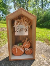 Decorative Fall Home Shadow Box with Wood Pumpkins Homemade 7.5 in x 4 in