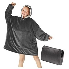 Wearable Blanket Sweatshirt Kids, Oversized Blanket Hoodie with child Grey