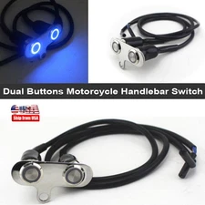 Blue LED Motorcycle Handlebar Waterproof  Dual Buttons Manual-return Lock Switch