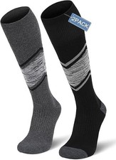 2/3 Pack Merino Wool Ski Socks for Snowboarding, Full Cushioned X-Large Black1