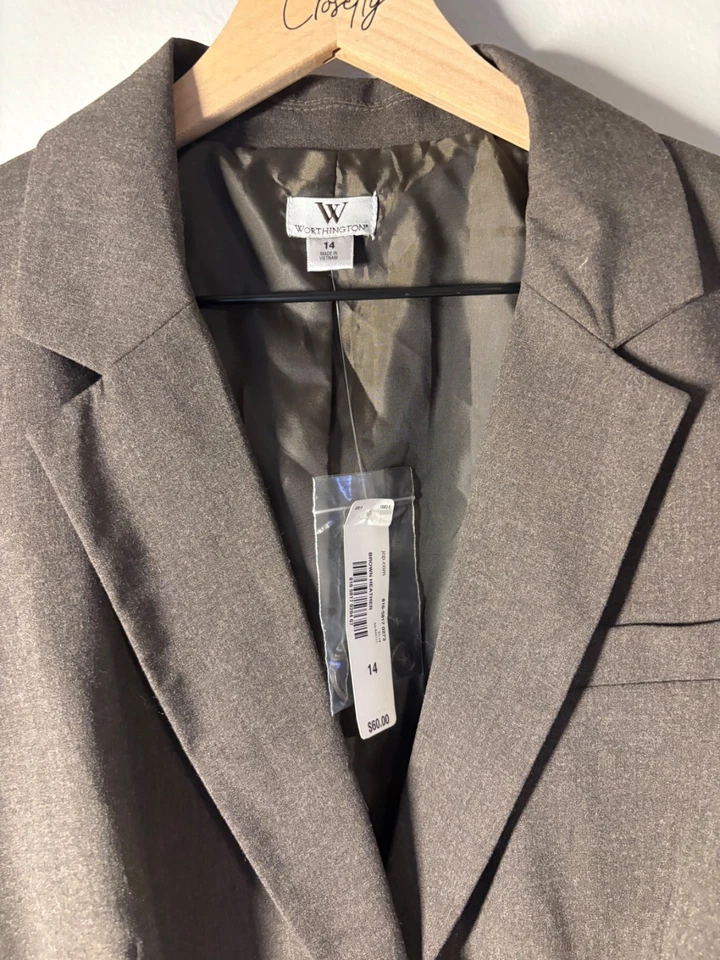 Blazer Mujer Talla 14 Worthington Marrón Cierre Botón  Foto 3 de 4