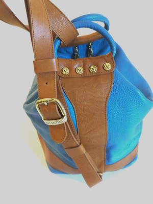 VALENTINA Blue and Brown Leather Backpack. Made in Italy VALENTINA Made in Italy GENUINE Leather Cinnamon Brow… - Gem main image 4