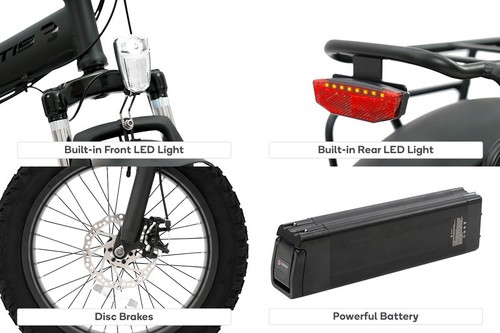 Fortis Shimano 6-Speed 20" Fat Tyre Foldable Electric Bike, Black, Electric - Picture 6 of 11