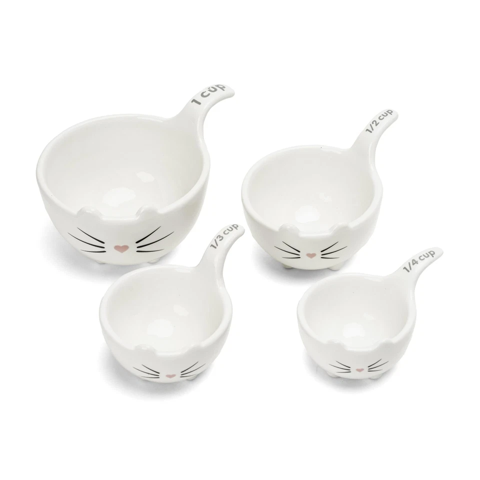 White Cat Measuring Cups & Spoons Gift Set – Ceramic Kitchen Tools for Cat Lo... - Image 3 of 4