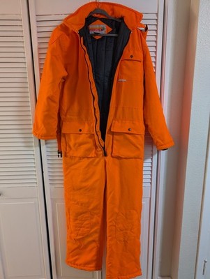 Winchester Hunting Coveralls Suit Blaze Orange Mens Large Insulated Hooded VTG