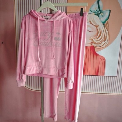Juicy Couture Pink Velour Rhinestone Tracksuit sleepwear Set Size S NEW