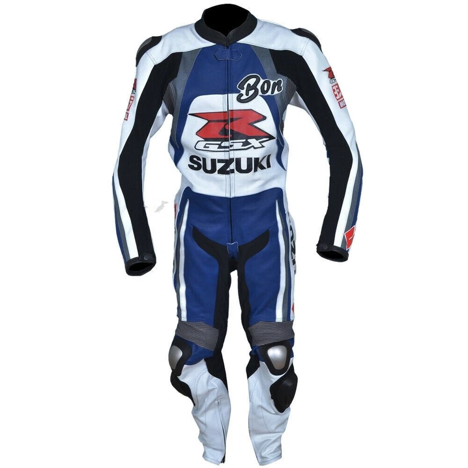 Homme cuir moto Suzuki combinaison tenue sportive armure protection CE forte - Photo 1/4