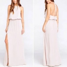 Show Me Your MuMu Heather Crisp Halter Slit Open Back Bridesmaid Maxi Dress L