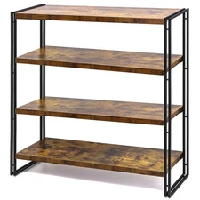 Bookshelf,4-Tier Industrial Bookcase,Rustic Wood and Metal Open Display Book ...