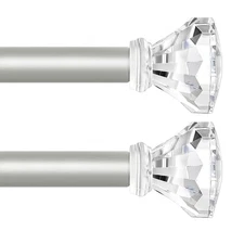 Silver Decorative Crystal Curtain Rods 2 Pack:Heavy Duty Adjustable Window Cu...