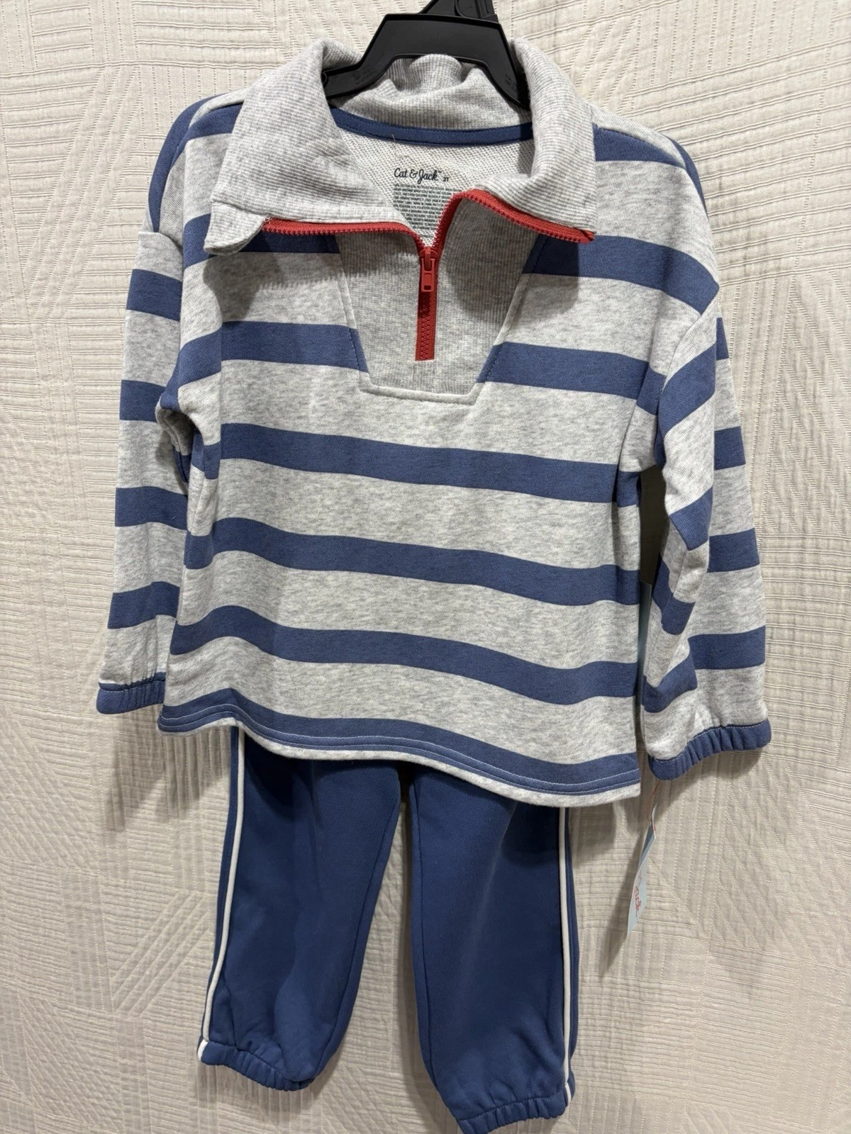 Cat & Jack Blue/gray stripe Sweatshirt /pant Set 3T