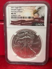 2021 American Silver Eagle NGC MS-70 Heraldic Eagle T-1 First Day of Issue NGC