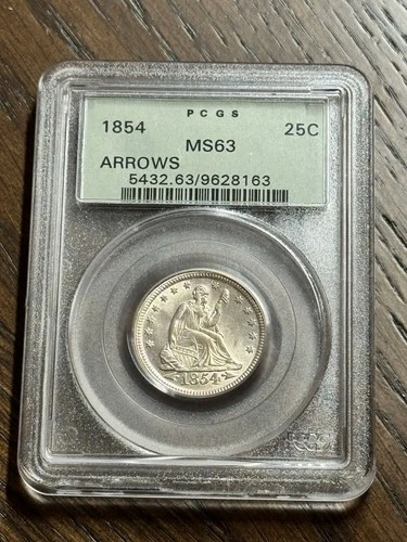 1854 Seated Liberty Quarter W/ Arrows PCGS MS63 OGH Stunning BU Coin (Slab1314)